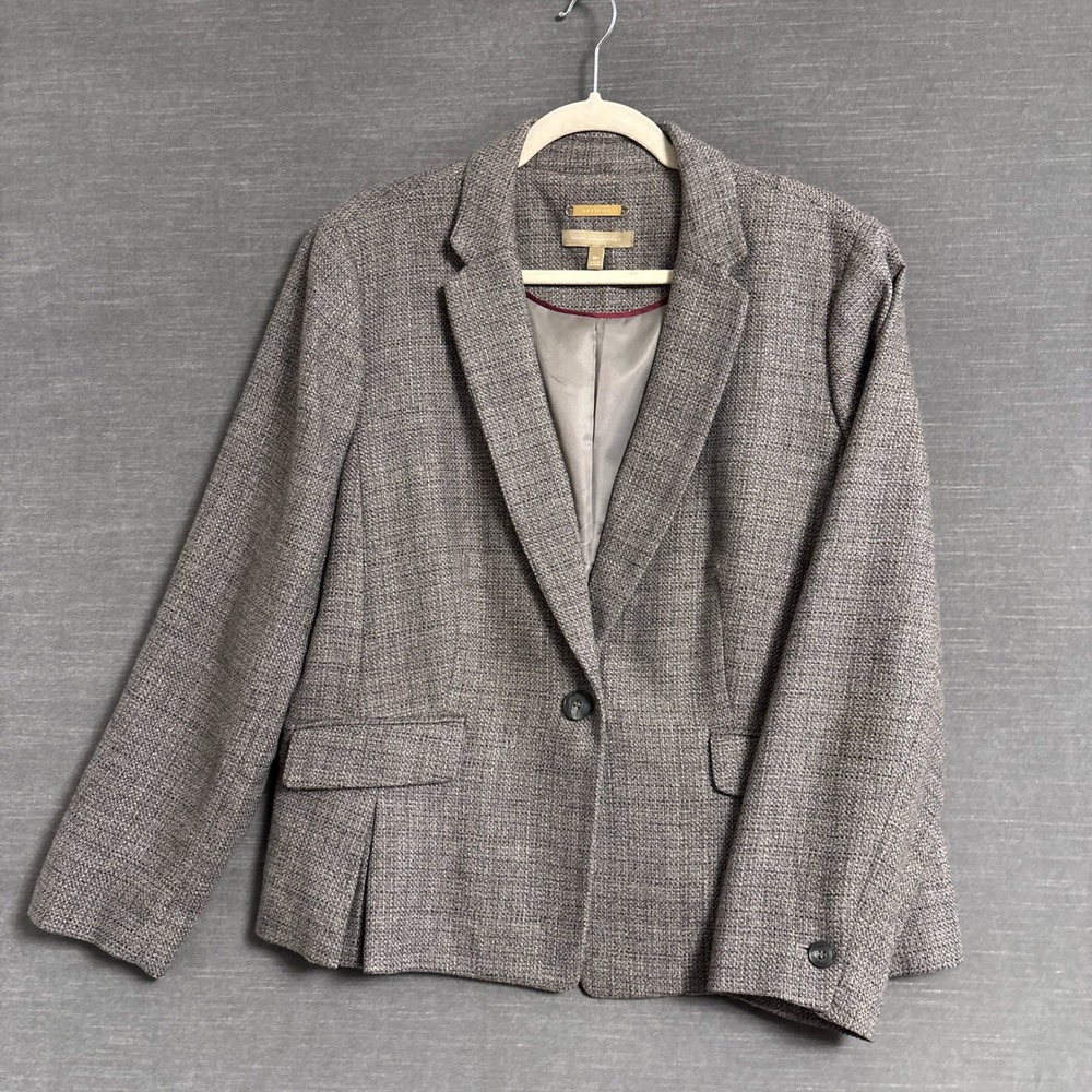 Talbots Blazer 16 Petite Tan Italy Wool Blend Tweed Peplum Career Professional